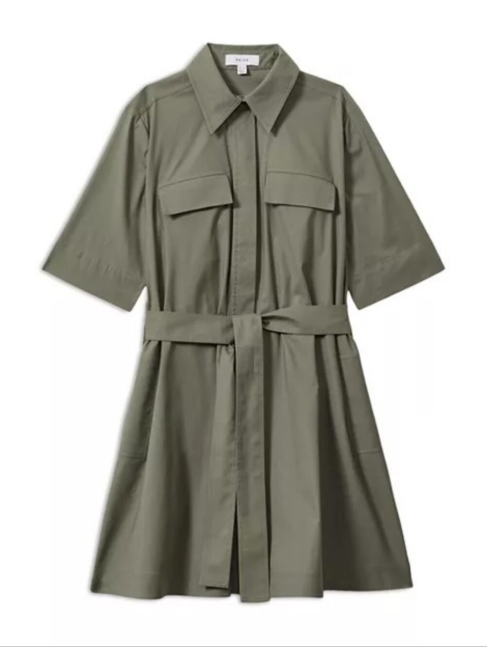 Reiss Olive Green Utility Dress Milly Tie Belt Short Sleeve Shirtdress Size 10